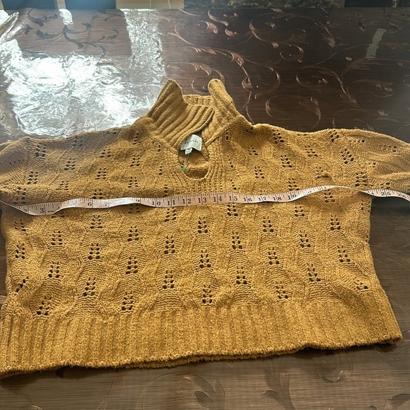 NWT Pink Rose bronze CARAMEL CROPPED PULLOVER v neck collar SWEATER - Picture 3 of 9